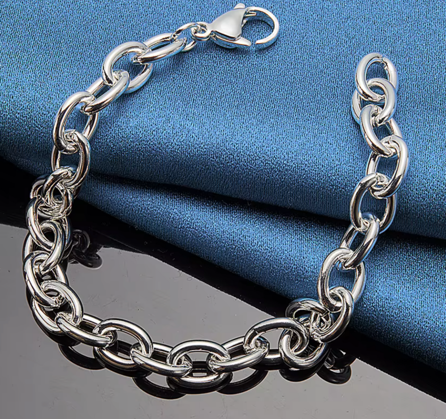 925 Sterling Silver Lobster Clasps Chain Bracelets 8 inches Oval link 8.5 mm